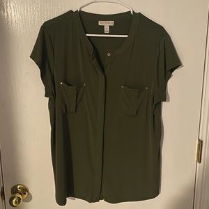 Olive green short sleeve button-up blouse